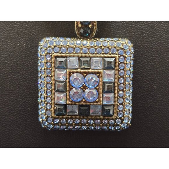 Heidi Daus Pearl Necklace Rhinestone Square Pendant Pale Aqua Blue - Picture 5 of 12